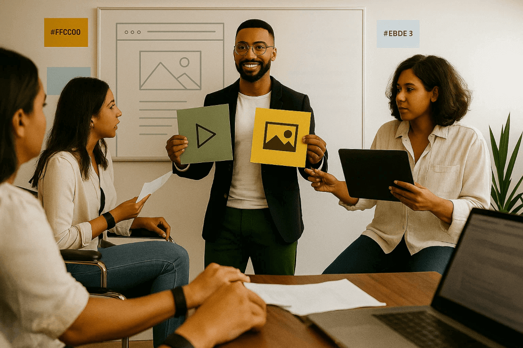 Équipe diverse collaborant sur un projet d'accessibilité numérique